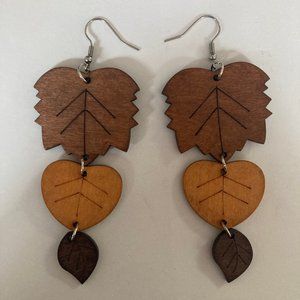 Wood, Earth Tones, Leaf Earrings